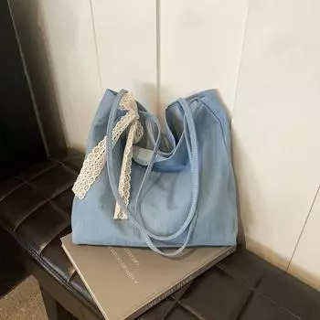 Сумка женская джинсовая молодежная на молнии, повседневная, с нитками, однотонная, сумка через плечо, повседневная сумка