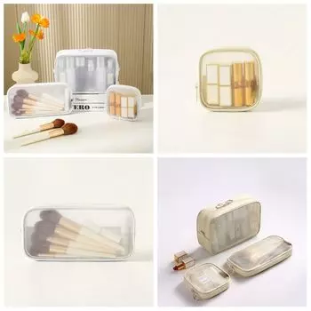 Zipper Make Up Bag Storage Bag Toiletry Organizer Mesh Transparent Cosmetic Bag Storage Reorganize beige-small