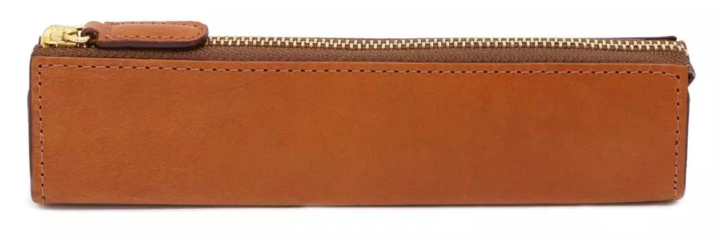 Zipper Pencil Italian Slip-on Case, Small, Rio, Leather, Camel, IOL-2601