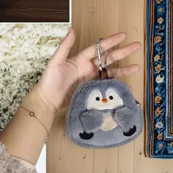 Zipper Penguin Coin Purse Bag Pendant Small Item Storage Bag Plush Wallet with Lanyard Girls серый