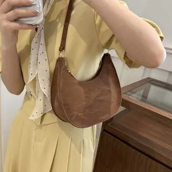 Zipper PU Leather Shoulder Bag Hobo Women Handbag Simple Small Underarm Bag Outdoor чёрный