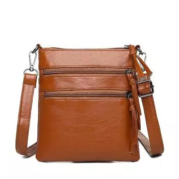 Zipper Vertical Square Bag Soft Leather Ladies Messenger Bag Fashion Mobile Phone Pouch Female