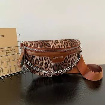 Сумка на талию с застежкой-молнией для женщин с леопардовым принтом, модная мягкая нагрудная сумка через плечо