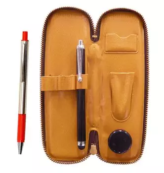 Zippered Compact Pen Case with Stylus Pen and FB325 Aluminum Straight Knock Ballpoint Pen 2-Pack Set, Red, T23-S708-FB325-R-2