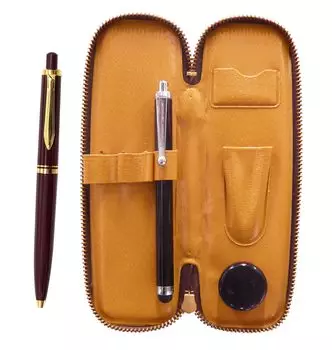 Zippered Compact Pen Case with Touch Pen and Brass Knock Ballpoint Pen 2-Pack Euro-Style Set, Red, T23-S708-NXB-R-2