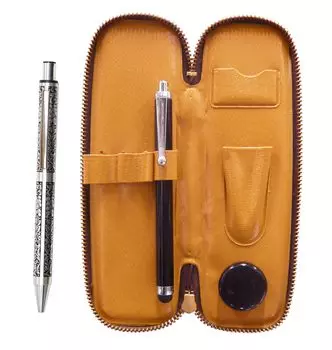 Zippered Compact Pen Case with Touch Pen and NQ30 Thick Metal Straight Knock Ballpoint Pen Grape Set, Color, T23-S708-NQ30B-V