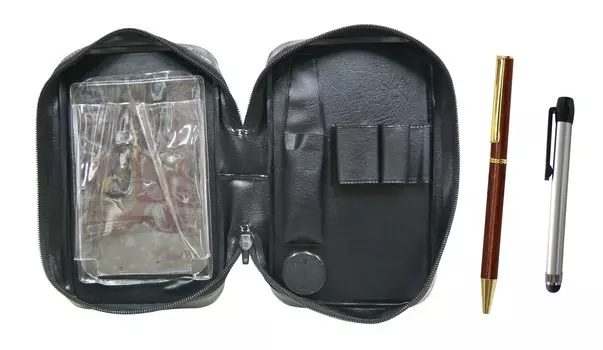 Zippered Metal Touch Silver and wooden rotating ballpoint pen set case, (403) EXPVC-ALST-403