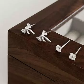 Zircon Bow Mori Small Fresh Stud Earrings 999 Sterling Silver Stylish Simple Versatile High-end Women 999 silver