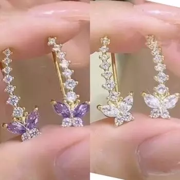 Zircon Butterfly Multiple Ear Piercings Earrings for Women Special-Interest Design Exquisite and Versatile Ear Studs Fancy Personalized Earrings 75/185# purple + Gold