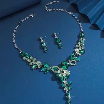 Zircon Diamond Geometric Necklace Earrings Set Light Luxury Clavicle Chain High-End Temperament Jewelry