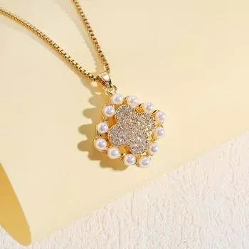 Zircon Four-Leaf Flower Pearl Necklace Women S Light Luxury Versatile Temperament Set Jewelry