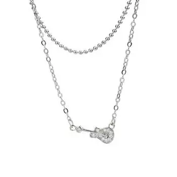 Zircon Guitar Double Necklace Personalized Sweet Cool Full Diamond Bass Pendant Collarbone Chain Copper