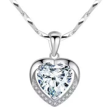 Zircon Heart Pendant Necklace, S999 Sterling Silver, Women s Simple Elegant High-End Jewelry Sterling Silver 999