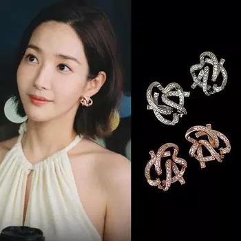 Zircon Kink Earrings Women S Light Luxury High Sense Personality Versatile Fashion Earrings Earrings