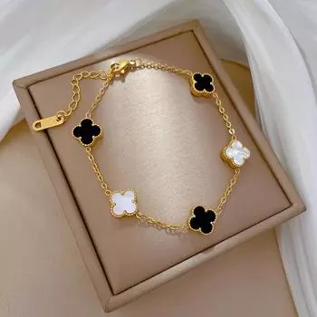 Zircon Mother-of-pearl Four-leaf Clover Bracelet, Simple and Versatile Bracelet, Light Luxury High-end Jewelry for Women