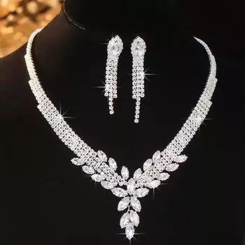 Zircon Necklace Earring Set Luxury Rhinestone Necklace Trendy Bridal Jewelry Set Bridal Style6
