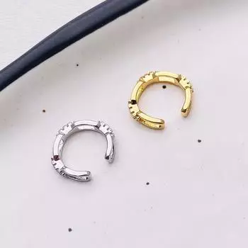 Zircon painless ear clips for women without ear piercings, simple chain clip earrings, u-shaped earbone clips, zircon earrings. золотой