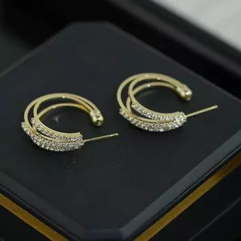 Zircon Three-Layer Circle Earrings Women S Fashion Atmosphere Simple Earrings Temperament Earrings 18K