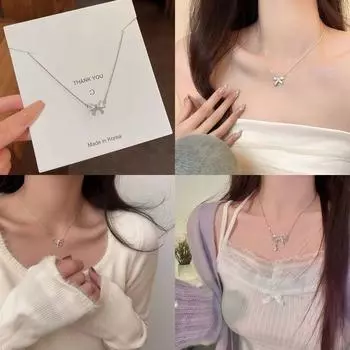 Zircon with Diamond Bows Necklace for Women Special-Interest Design Easiest for Match Fancy Clavicle Chain Exquisite Pendant Girlfriends Jewelry Butterfly necklace value four sets]