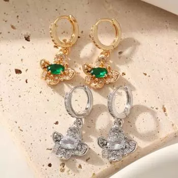 Висячие серьги в форме цветов из циркония для женщин 2025 Новая мода Золотые серьги-капли Роскошные украшения Аксессуары для свадебной вечеринки белый