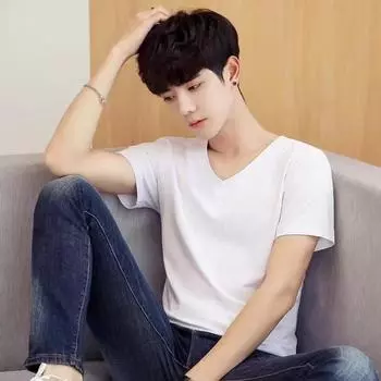 Zirunking Летняя футболка из хлопка высшего качества для мужчин, однотонная футболка с V-образным вырезом, повседневная классическая мужская одежда, топы, футболка VLING M