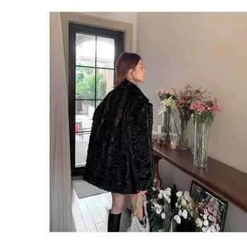 Ziruxiang осень и зима экологически чистый мех, борода, овца, норка плюшевая шуба, женское среднее и длинное утолщенное теплое пальто, легкое S чёрный