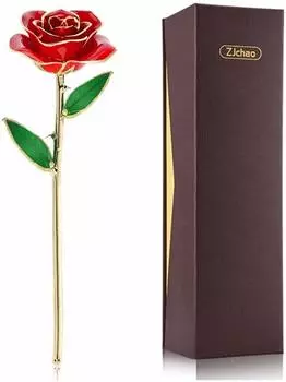 ZJchao Love Forever Long Dip 24K Gold Foil Trim Day Rose Лучший подарок на день рождения Подарок на годовщину (красный) - (TM) Валентина Матери (красный) [Элемент]