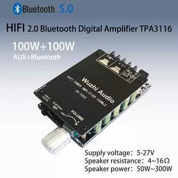 ZK-1002 100 Вт + 100 Вт HIFI TPA3116 Bluetooth 5,0 Высокомощный цифровой стерео аудио усилитель Плата ZK-1002