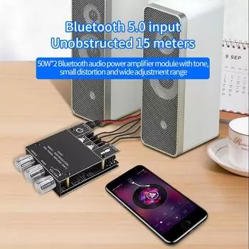 ZK-502MT Bluetooth 5.0 Плата усилителя сабвуфера 2.0-канальная плата усилителя звука высокой мощности 2X50 Вт Модуль платы басового усилителя