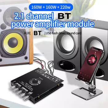 ZK-AS21 Компактный 2.1-канальный TPA3255 BT цифровой усилитель мощности плата модуля высоких и низких тонов сабвуфер плата усилителя мощности 220 Вт*2+350 Вт