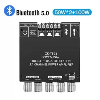 ZK-MT21 Bluetooth 5,0 плата усилителя мощности 2x50 Вт + 100 Вт 2,1-канальный сабвуфер цифровой усилитель мощности 12 В 24 В аудио стерео усилитель
