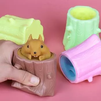 Злая Белка Декомпрессионная Игрушка Сжимай Дерево Щипок Музыка Резиновые Детские Развлечения Сжимай Игрушки