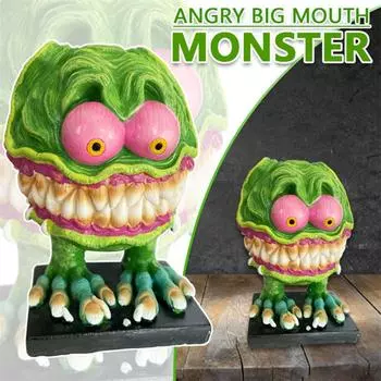 Злая статуя монстра с большим ртом, вечеринка на Хэллоуин, ремесло из смолы, скульптуры ужасов, украшение для дома и сада для улицы и помещения зелёный