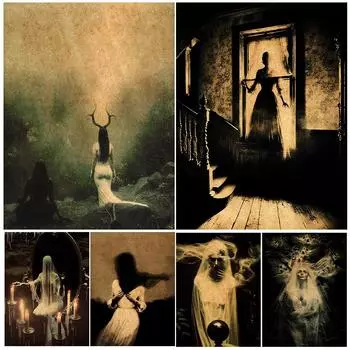 Злая ведьма, винтажная настенная живопись маслом, ужас, призрак, сверхъестественное искусство, постеры и печатное украшение для дома 21cm30cm NoFrame