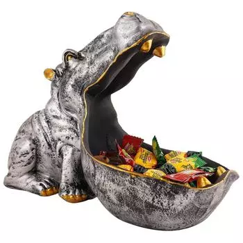 Злой Бегемот с Большим Ртом Выставочный Экспонат для Домашнего Декора | Серебристый Декоративный Предмет в Виде Бегемота серебряный