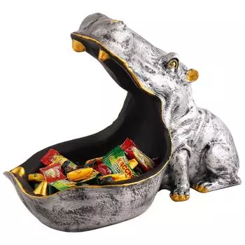 Злой Бегемот с Большим Ртом Выставочный Экспонат для Домашнего Декора | Серебристый Декоративный Предмет в Виде Бегемота серебряный