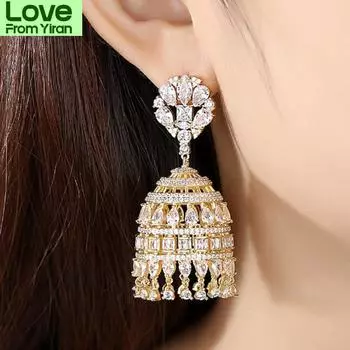 Zlxgirl Бренд Свадебные Цирконовые Серьги-гвоздики Для Женщин Юбилейная Бижутерия Мода Индийские И Дубайские Золотые Серьги-гвоздики