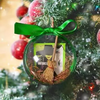 Злые рождественские украшения 3,15-дюймовые прозрачные шары с ведьминой летающей метлой Рождественская елка C