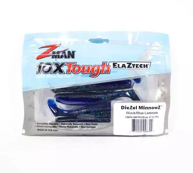 Zman Soft Lure Diezel MinnowZ 4 дюйма, 5 шт. в упаковке, черный, синий ламинат (8392)