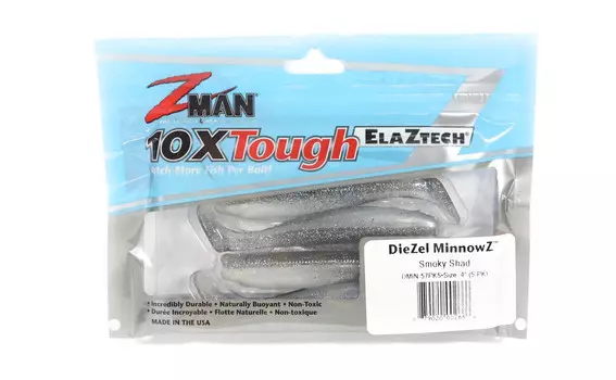 Zman Soft Lure Diezel MinnowZ 4 дюйма 5 шт. в упаковке Smoky Shad (2666)