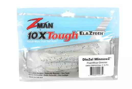 Zman Soft Lure Diezel MinnowZ 4 Inch 5/Pack Pearl Blue Glimmer (2659)
