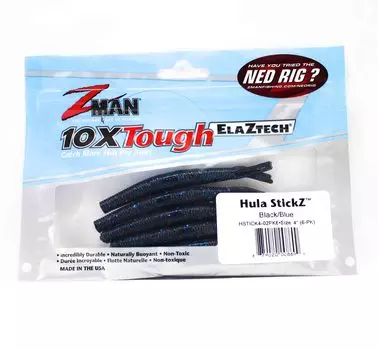 Zman Soft Lure Hula Stickz 4 дюйма, 6 шт. в упаковке, черный/синий чешуйчатый (8699)