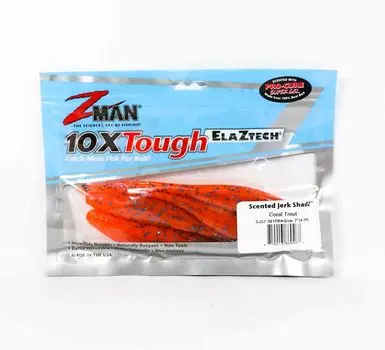 Zman Soft Lure Jerk ShadZ 7 дюймов, 4 шт. в упаковке, коралловая форель (0467)