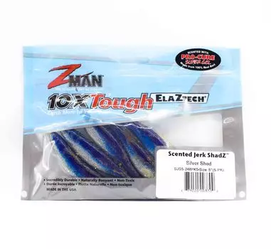 Zman Soft Lure Jerk ShadZ ароматизированная 5 дюймов 5 шт. в упаковке Silver Shad (3700)