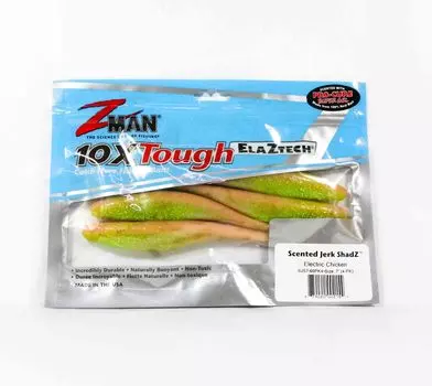 Zman Soft Lure Jerk ShadZ ароматизированная 7 дюймов, 4 шт. в упаковке, электрическая курица (2154)