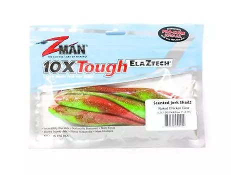 Zman Soft Lure Jerk ShadZ ароматизированная, 7 дюймов, 4 шт. в упаковке, Nuked Chicken Glow (2222)