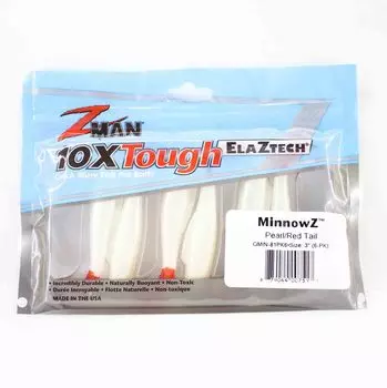 Zman Soft Lure MinnowZ 3 дюйма, 6 шт. в упаковке, белый жемчуг/красный хвост (7517)