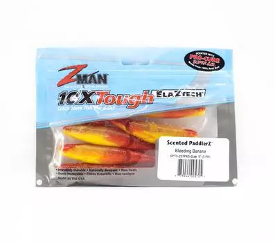 Zman Soft Lure Scented PaddlerZ 5 дюймов, 5 шт. в упаковке, кровоточащий банан (5704)