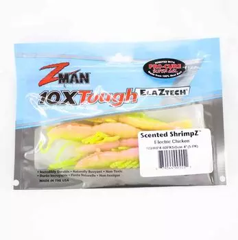 Zman Soft Lure Scented Shrimpz 4 дюйма 5 в упаковке Электрическая курица (5551)