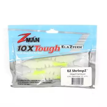 Zman Soft Lure Shrimpz 3,5 дюйма, 4 шт. в упаковке, светящаяся диаграмма хвоста (2321)
